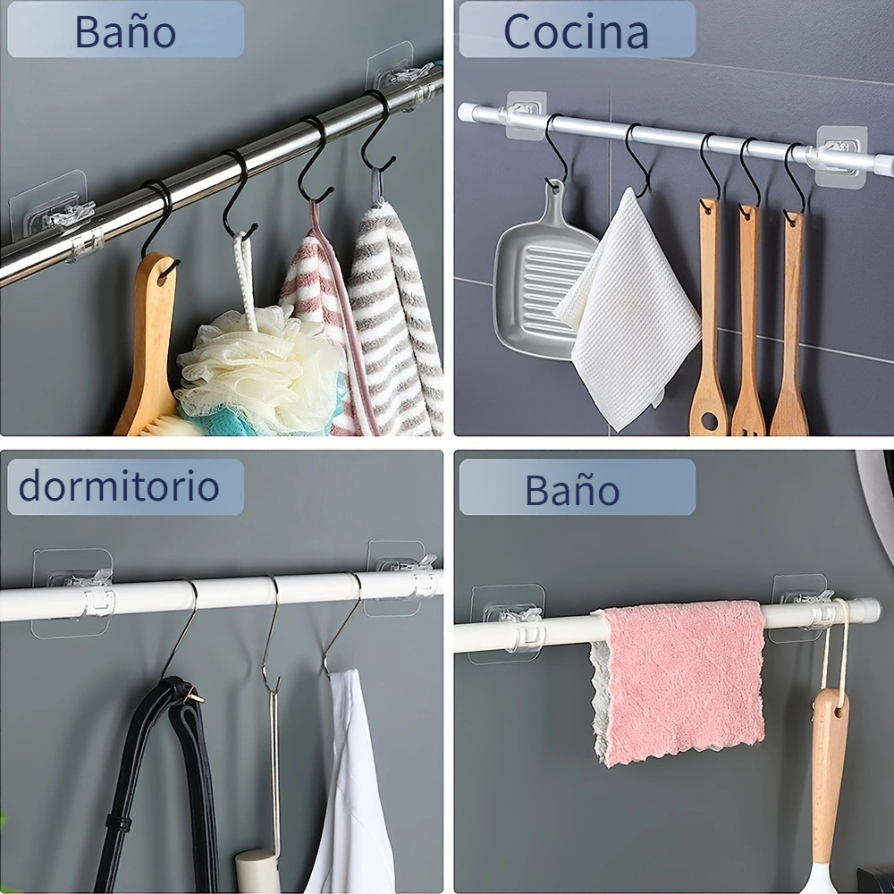 6 soportes de barra de cortina sin taladro para baño, cocina, hogar, hotel.