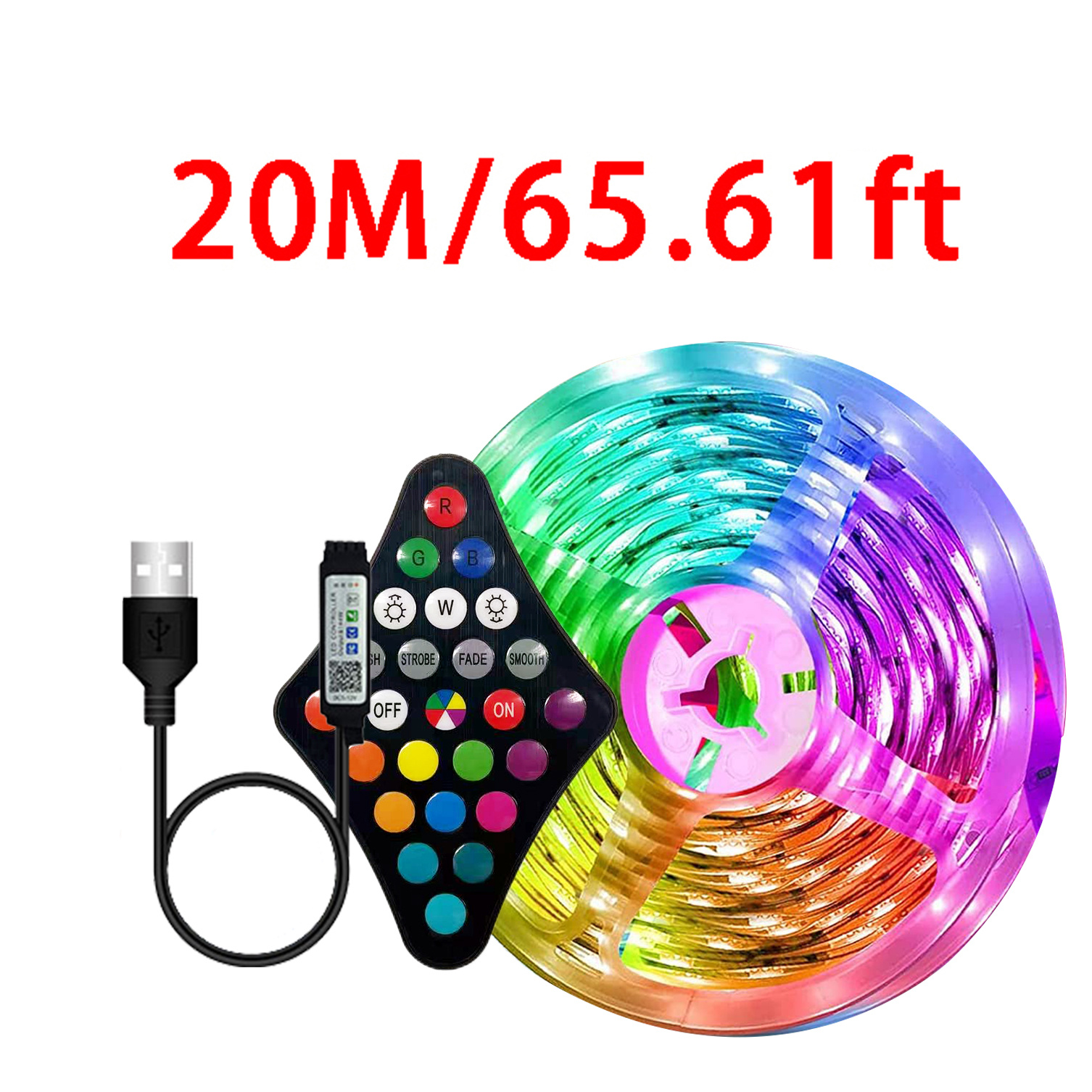 20m / 65.6FT 5V LED Strip Lights Set 5050rgb 18LED / M RGB - Temu France