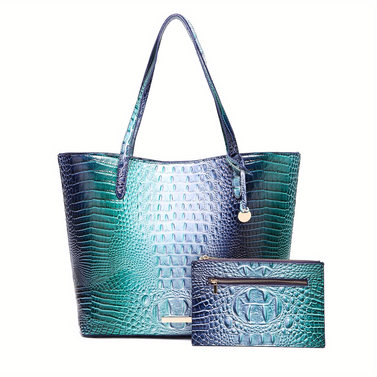 Crocodile Embossed Tote Bag Set Elegant Shoulder Bag Clutch - Temu