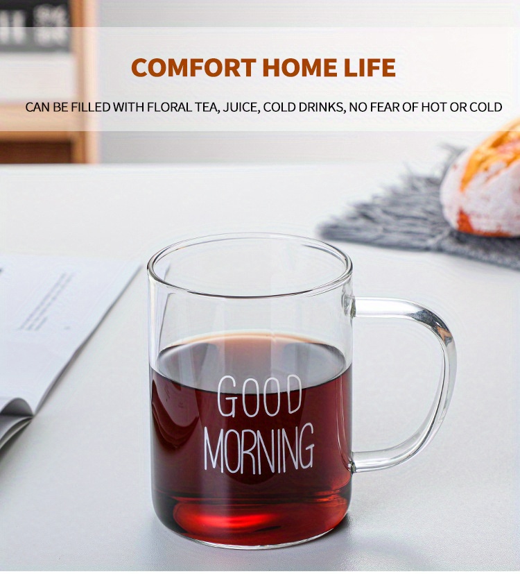 Good Morning Glass Coffee Mug, Clear Water Cup, Breakfast Coffee Cups,  Drinking Cups, Summer Winter Drinkware - Temu