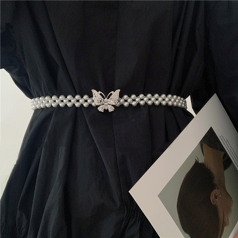 Cinturón Fino Perlas Imitación Mujer Cadena Cintura Elegante - Temu Chile