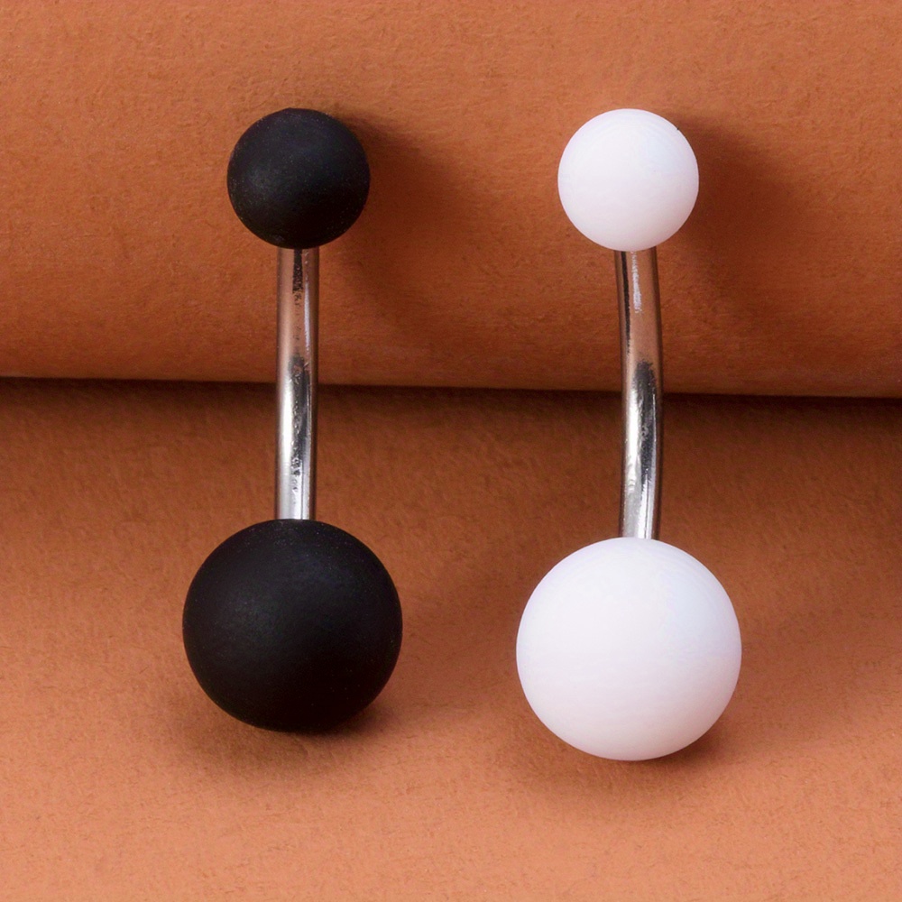 2pcs White Black Acrylic Belly Button Ring Navel Piercing Bar Surgical Steel For Women Sexy Belly Stud Body Jewelry 14g