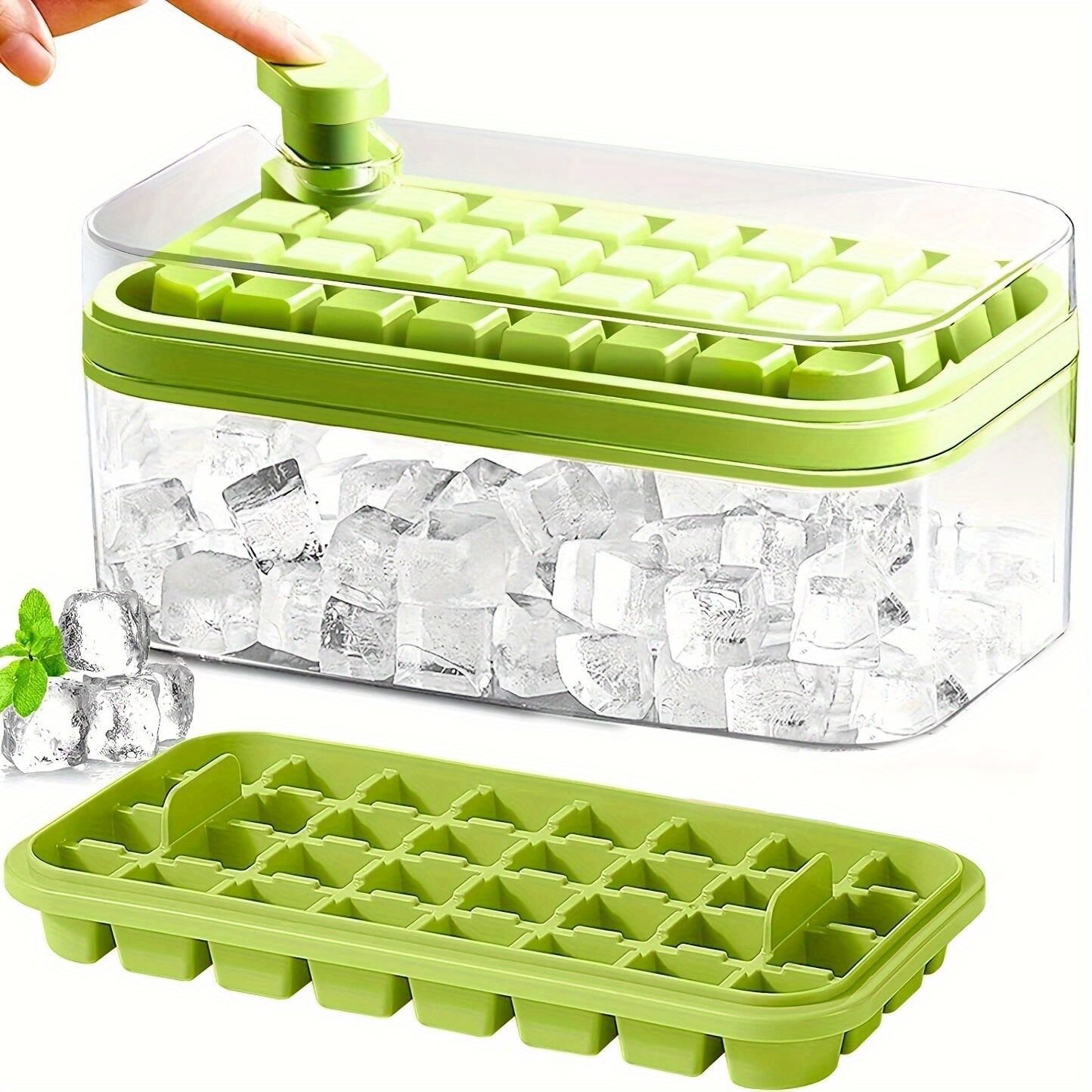 4PCS Silicone Ice Cube Tray Flexible 14-cell Square BPA-free With Lid Green  New