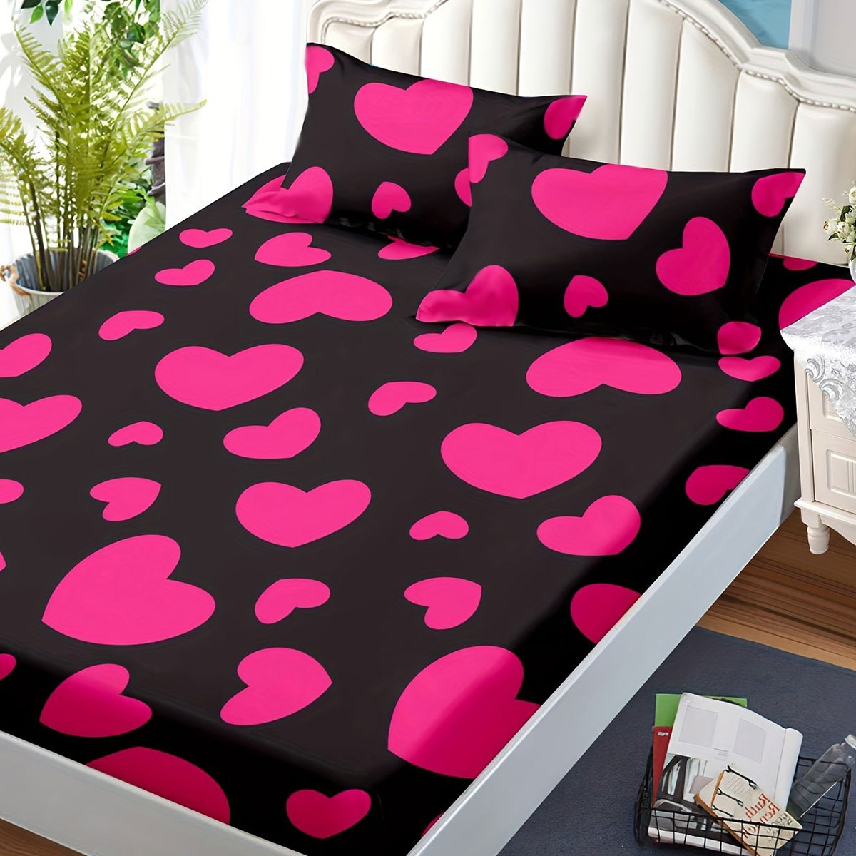 Love Print Fitted Sheet Set Dustproof Non slip Mattress - Temu