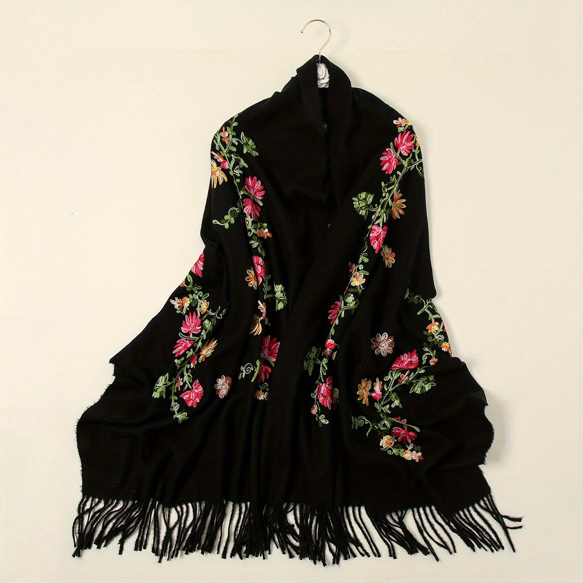 TEMU Elegant Floral Embroidery Women's Shawl A Gift For Easter Gift