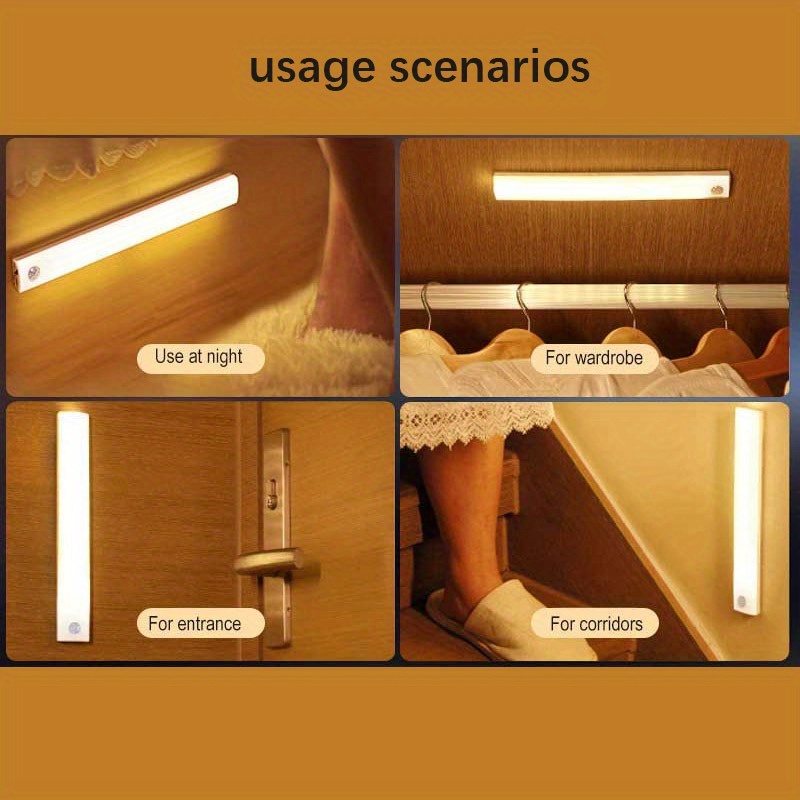 1pc portable doorway sensor cabinet wall mounted human sensor usb rechargeable bar led magnetic night light rechargeable usb safe portable magnetic easy to install suitable for wardrobe cabinet wardrobe kitchen details 2