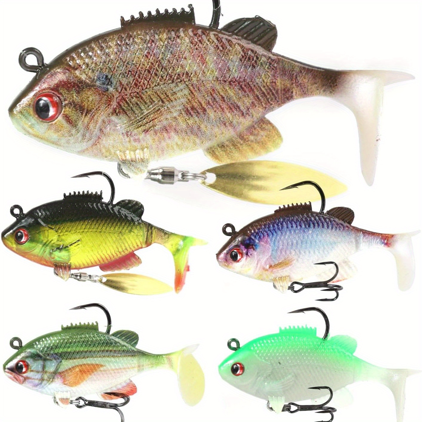 6pcs Pre-Rigged Jig Head Soft Fishing Lures Paddle Tail Swimbaits for Bass  Trout 