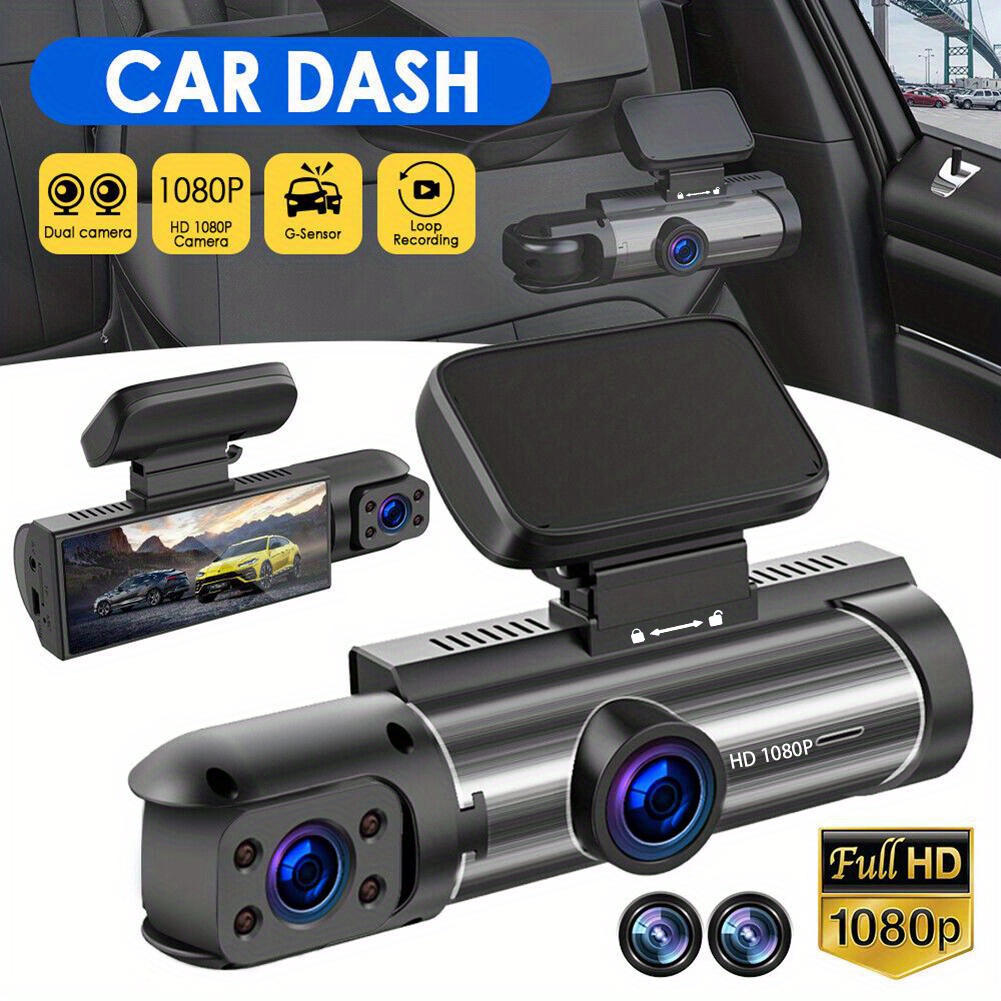 onn. Dual Dash Cam with Ultra-Wide Angle Lens, 3 LCD Screen, Front 1080P  Camera with 16GB SD Card, Suppots up to 128GB Max, Built in G-Sensor