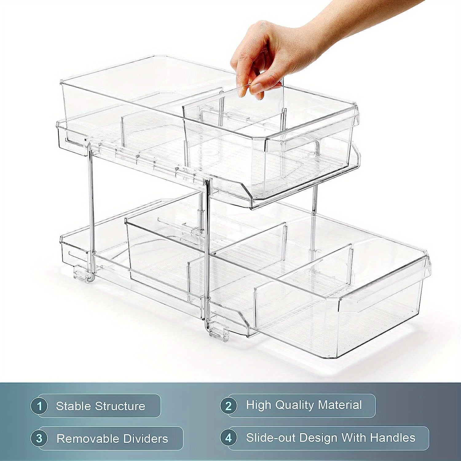 1pc Multi-purpose Clear Storage Containers with Dividers - Slide-out Vanity  Organizer for Bathroom and Kitchen - Perfect for Medicine Storage and Init