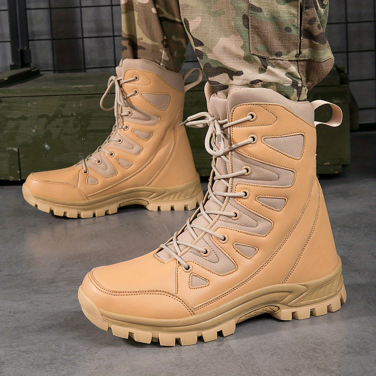 Botas de combate para hombres, zapatos casuales con cordones para caminar,  botas estilo preppy