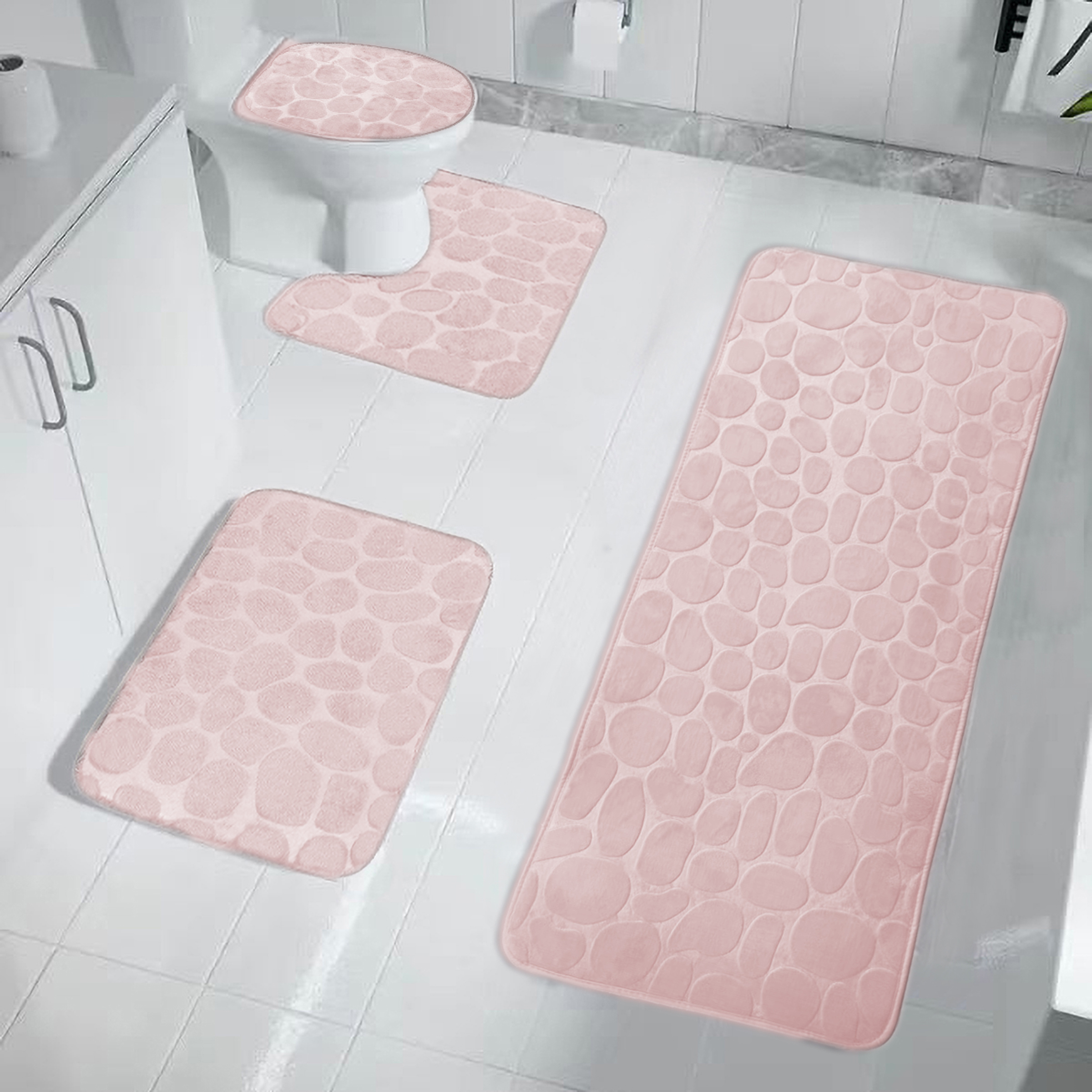 Bathroom Rugs 4 Piece With Toilet Lid Cover Non-Slip Machine