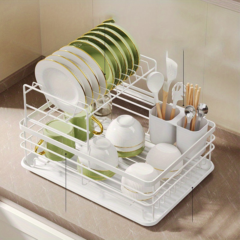 2-tier Rust-proof Dish Drying Rack With Knife Holder, Cutting Board Holder,  Utensil Holder - Perfect For Kitchen Counter, Apartment, Dorm, And Back To  School Supplies - Temu