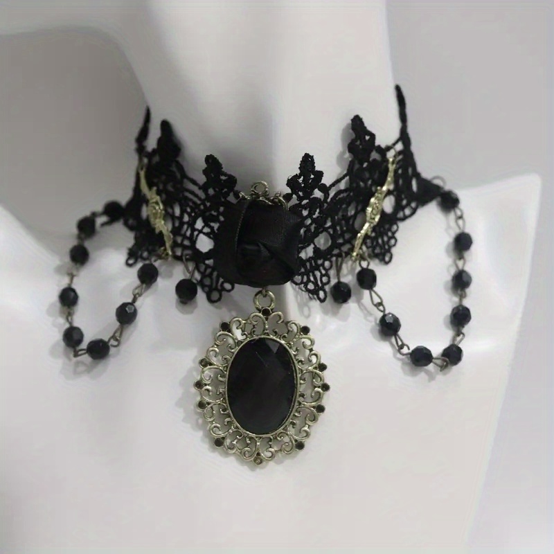 Punk Style Gothic Black Lace Tassels Tattoo Choker Chain Halloween