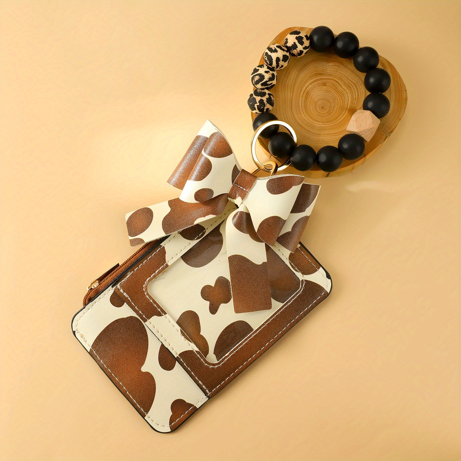 Key Ring Bangle Purse Designer Leopard Leather Card Holder Silicone Beaded Credit Cards Keychain