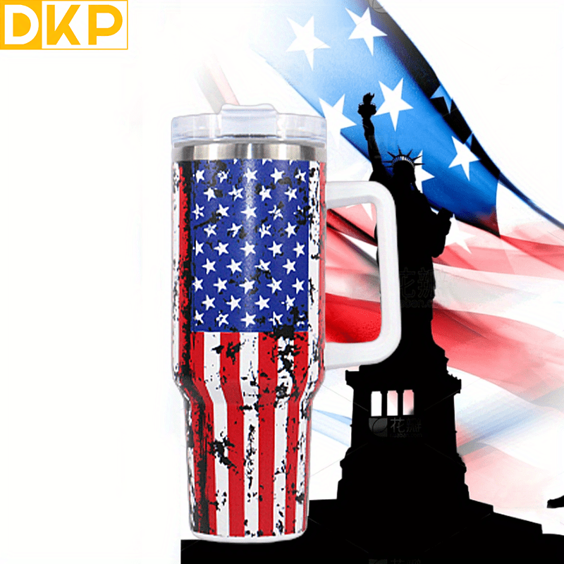 Us Flag Tumbler With Lid And Straw Stainless Steel Thermal - Temu