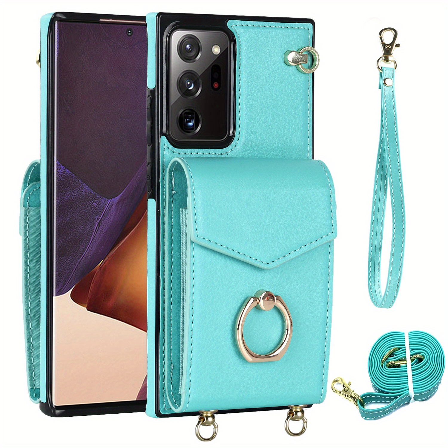 Luxury Leather Phone Case For Galaxy S23 Ultra S22 Ultra Note 20 Ultra  Fashion Slot With Holder Lanyard Ring Wallet Card Bag Protect Cover - Temu