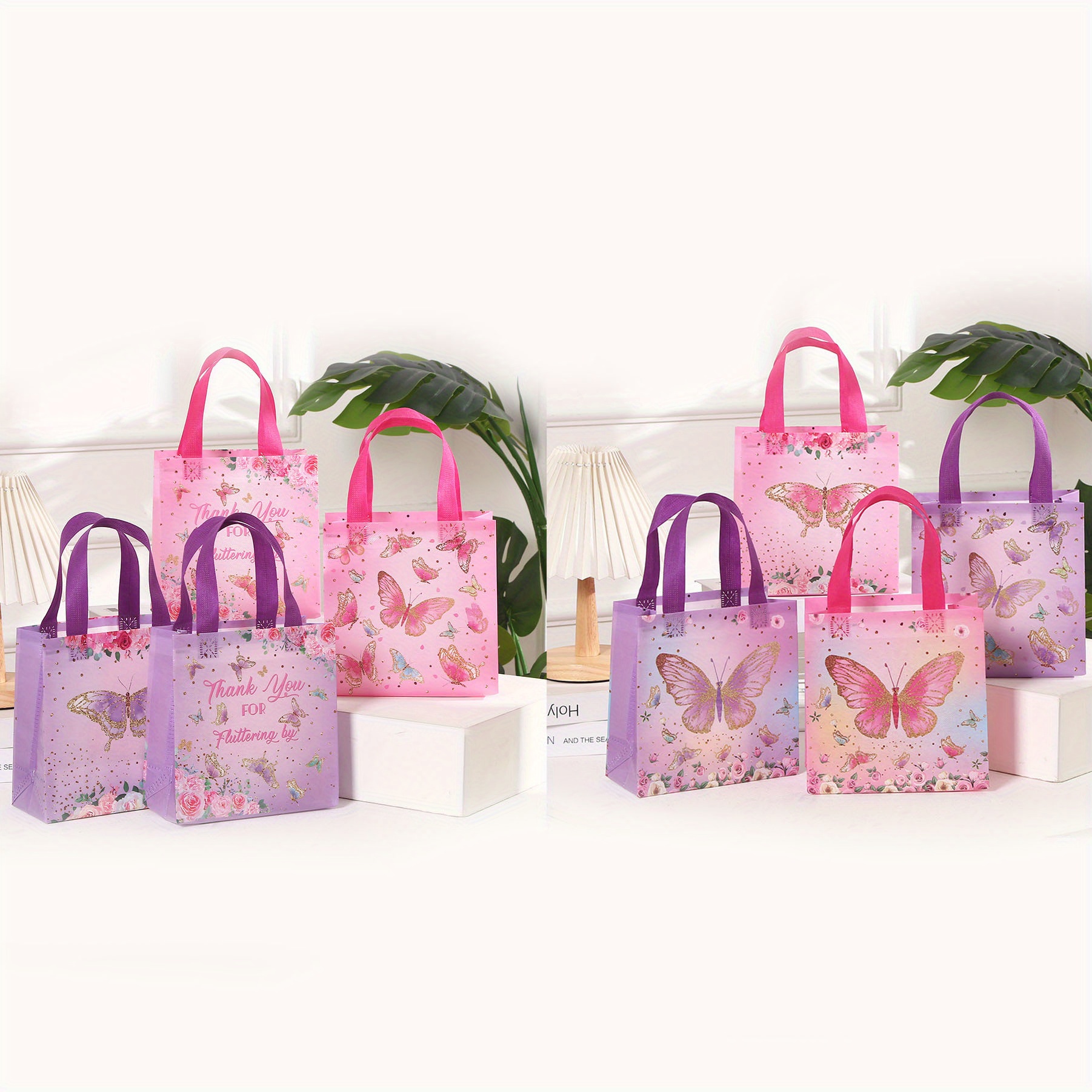 8pcs 20*20*9cm Mix Flower Pattern Non-woven Gift Bags Portable Candy Pack Handbag Birthday Party Decor Baby Shower Treat Bag