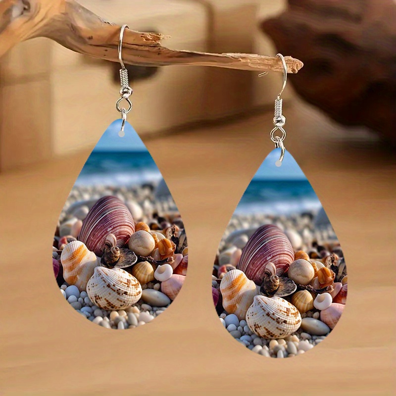 Summer Beach Vibes Wooden Small Water Drops Earrings Ocean - Temu