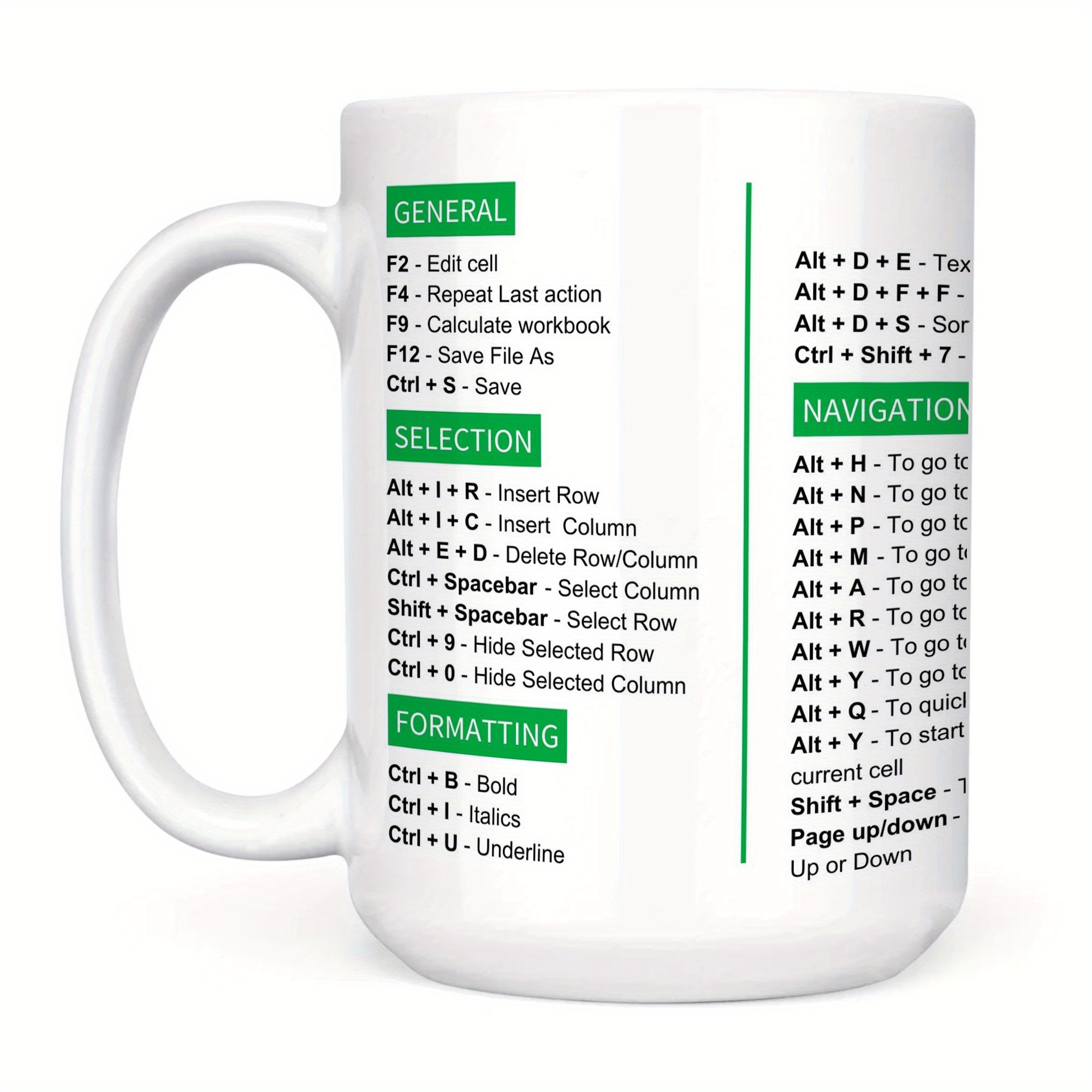 1pc excel shortcuts mug excel mug gift for accountant excel coffee mug coworker coffee mug office gift excel shortcuts cheat cpa gift 11oz 15oz ceramic coffee mug