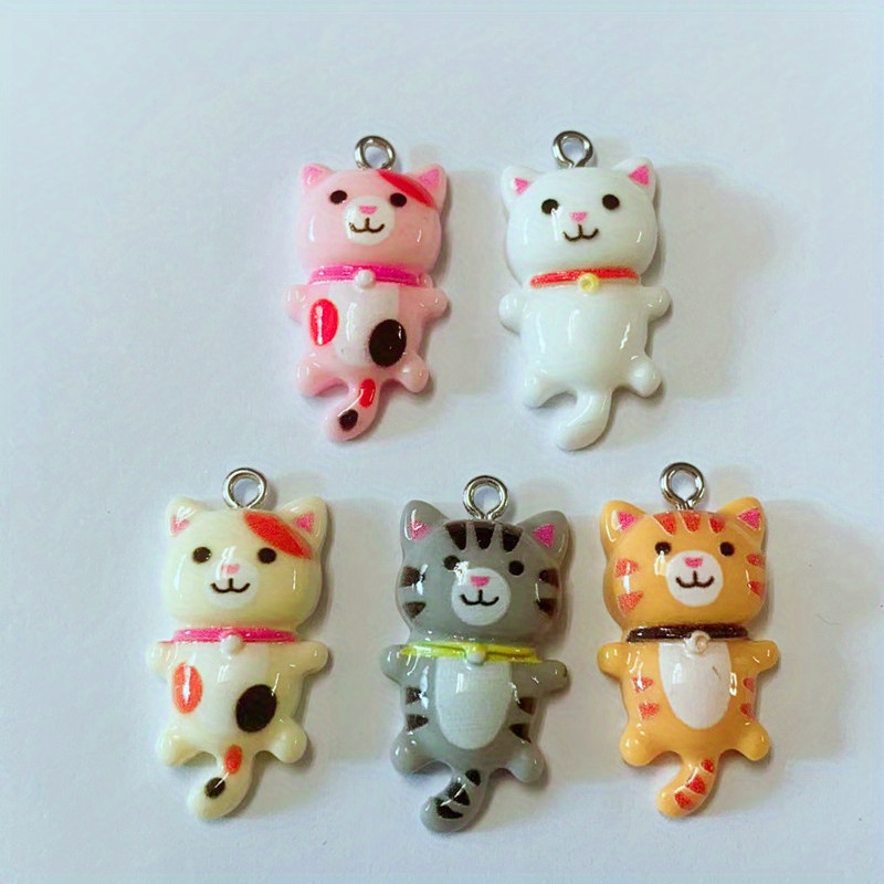 Mix 10pcs/pack Kawaii Small Cat Resin Charms DIY Crafts 3D Animal Pendants  For Earring Necklace