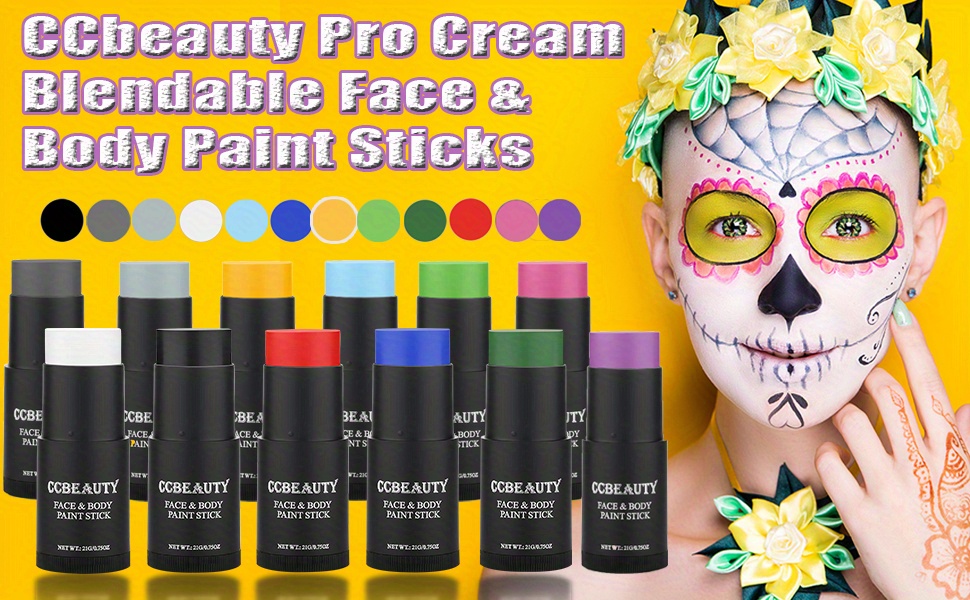 Colourful Face Painting Kit With Brushes And Paint. by Stocksy