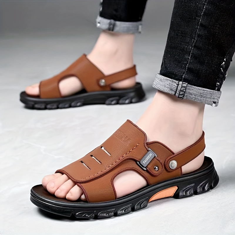 Men's Trendy Slip On Slide Sandals With Assorted Colors, Summer Casual Outdoor Walking Shoes