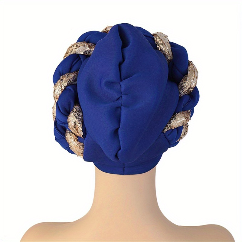 Shiny Sequin Braid Turban Cap Boho Solid Color Head Wraps - Temu