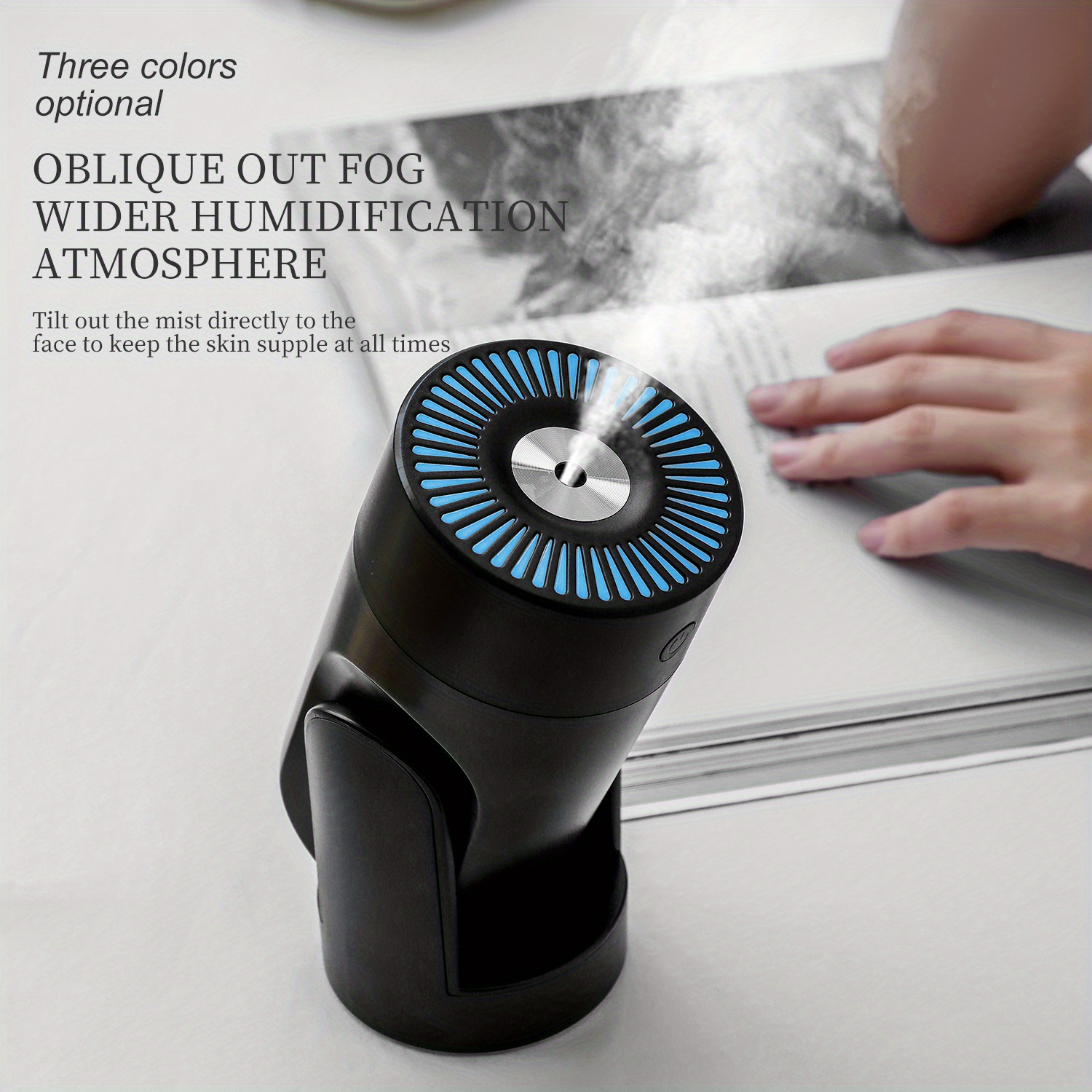 1pc 220ml adjustable angle shakable head humidifier 2 mist modes usb personal desktop humidifier for home office or yoga essential oil diffuser with no water auto off protection seven color light switch at will pink black white details 9