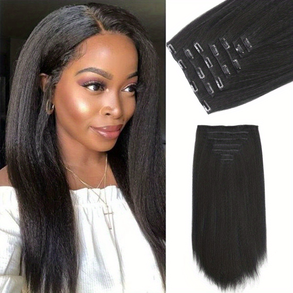 Long Straight Synthetic Hair Extensions Clips High Temperature