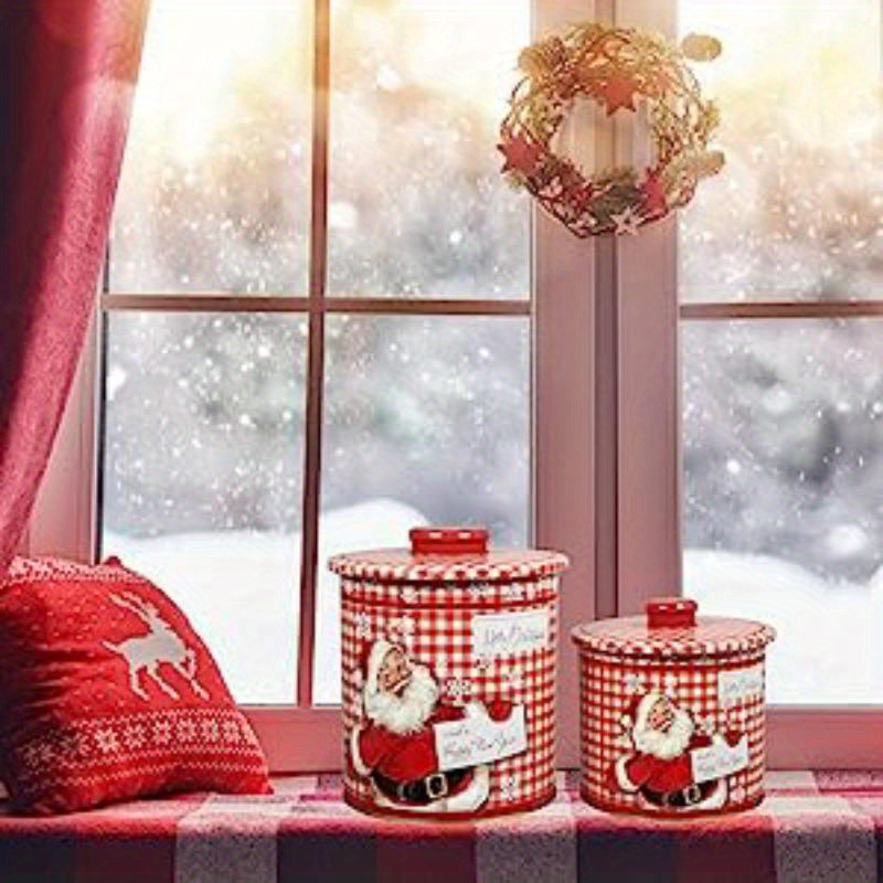 Christmas Cookie Tins Round Santa Holiday Treats Chocolate - Temu