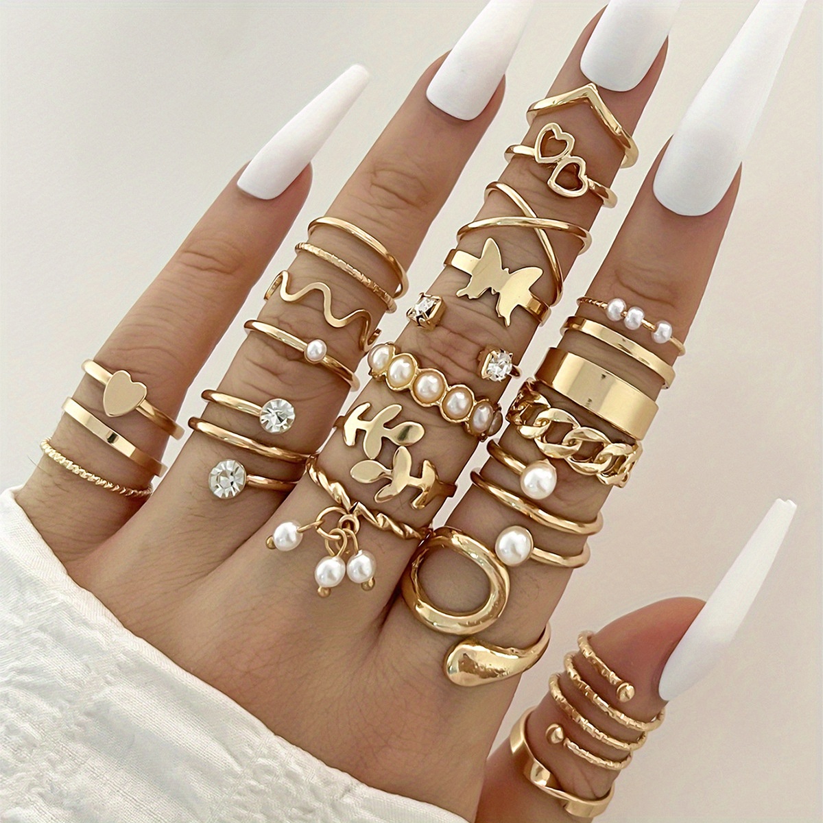 Y2k Style Stacking Rings Plated Inlaid Rhinestone Trendy Temu