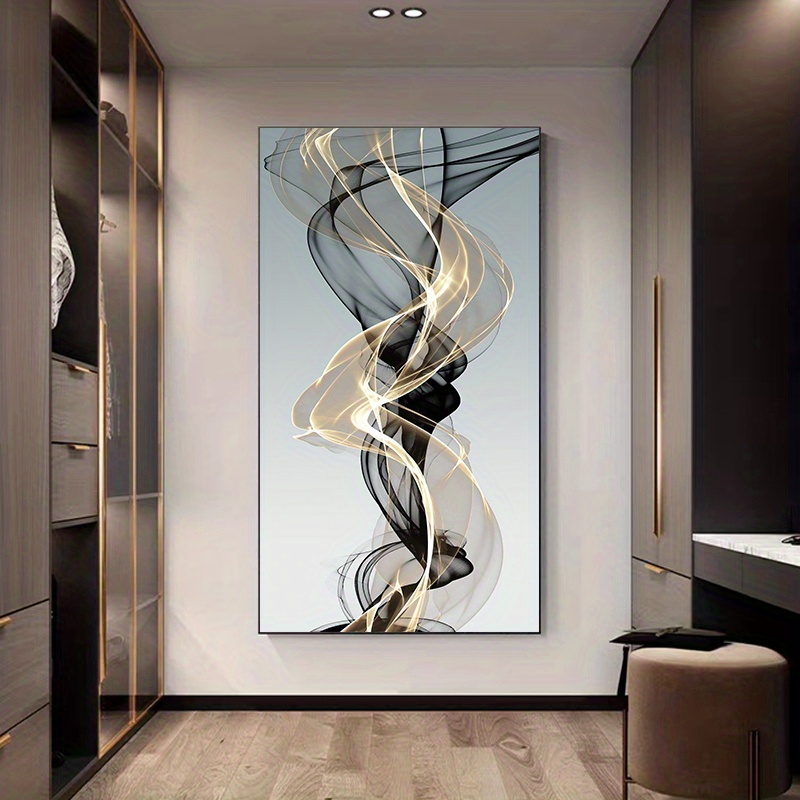Print Canvas Gold Black Abstract Swirls Ribbon Framed 