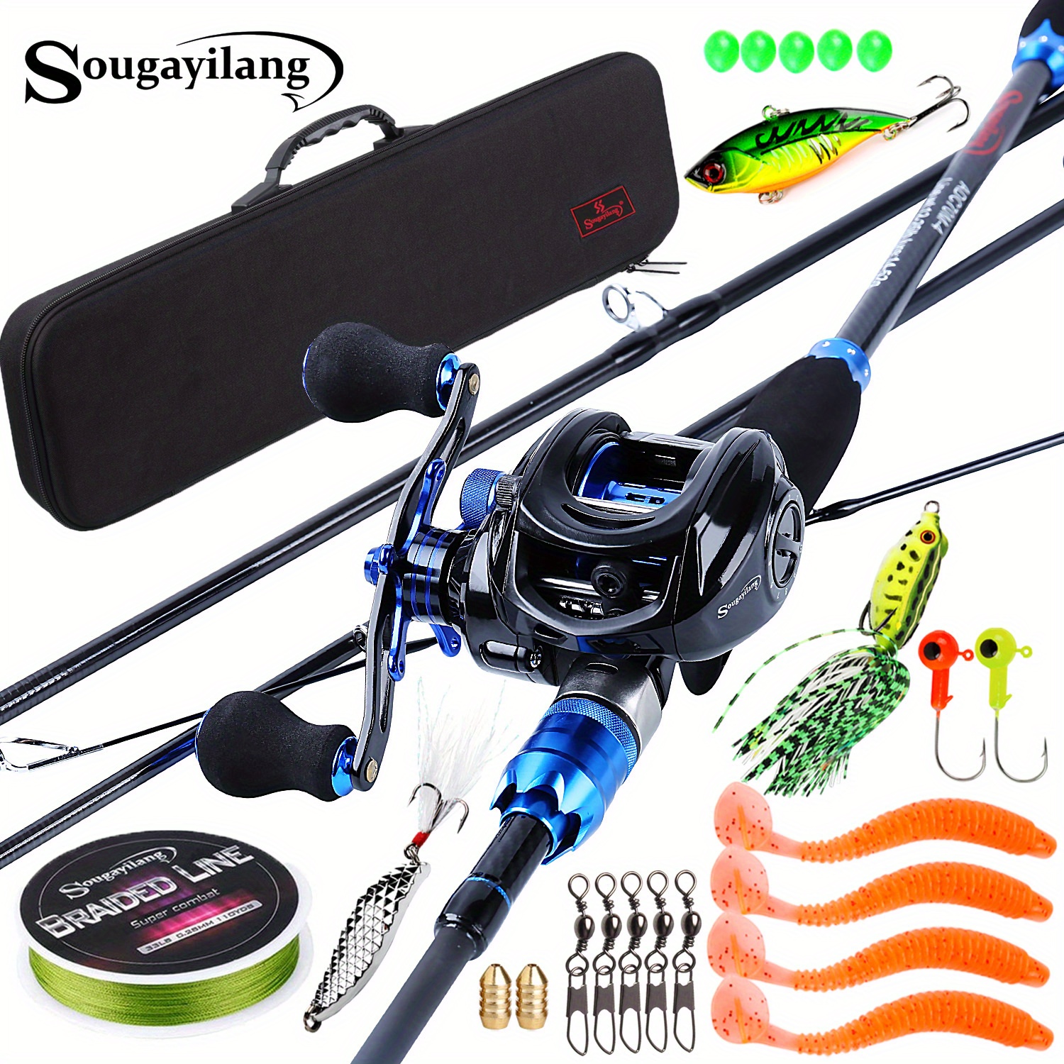 Sougayilang Spinning Fishing Reel and Rod Combo 1.8m/2.1M Bass Fishing Rod  and Spinning Fishing Reels with Fishing Line Full Kit