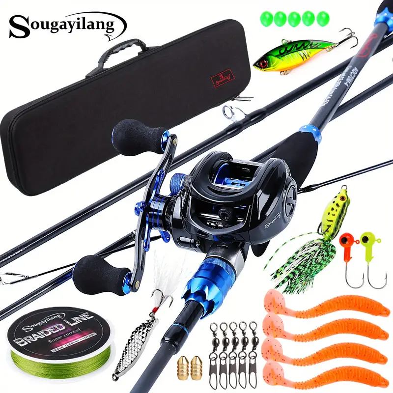 Sougayilang Fishing Rod Reel Tackle Set, 1.8M/5.9Ft 2.1M/6.9Ft 4 Sections  Fishing Pole & 9+1 BB Baitcasting Reel & Fishing Lure Hook Jig Combos For Fr