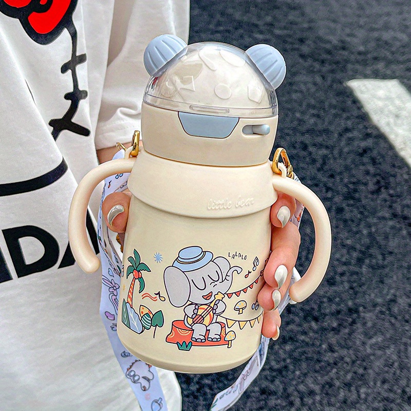 Portable Kids Thermos Mug With Straw Stainless Steel Cartoon