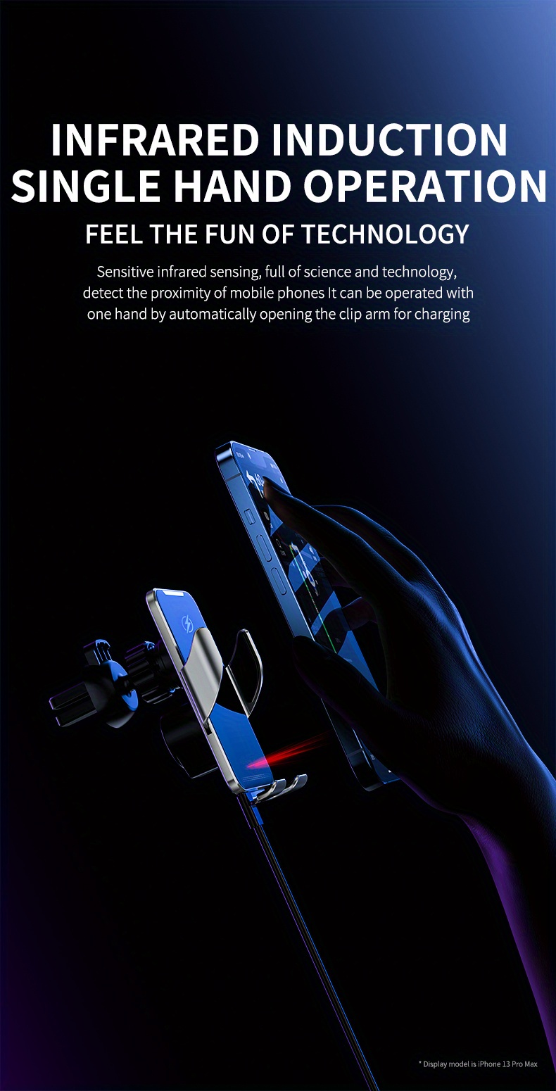 1pc 15w car wireless charger auto car mount phone holder stand for iphone 14 13 12 x samsung xiaomi infrared induction 15w fast charging details 3