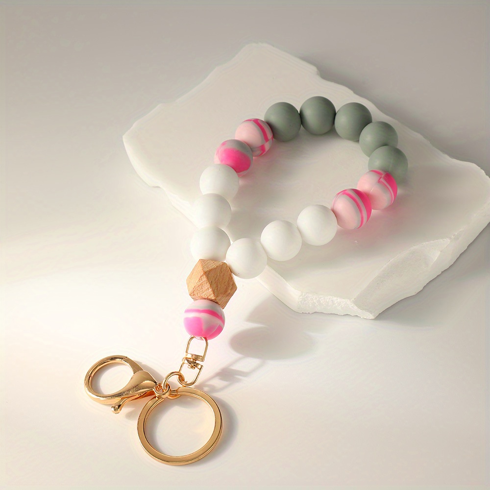 Wrist Key Chain with Beads Silicone Wrist Key Ring Bracelet Keychain for  Women Silicone Beaded Bangle Chains 