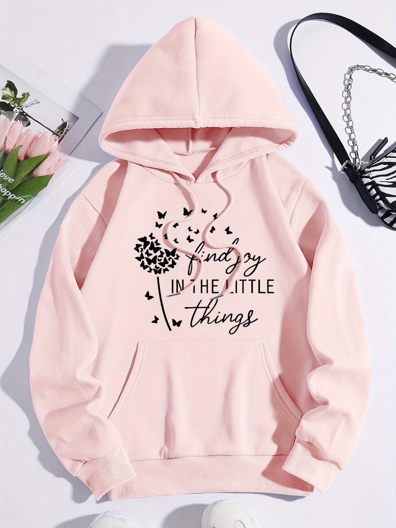 Solid Kangaroo Pocket Hoodie Casual Long Sleeve Drawstring - Temu New