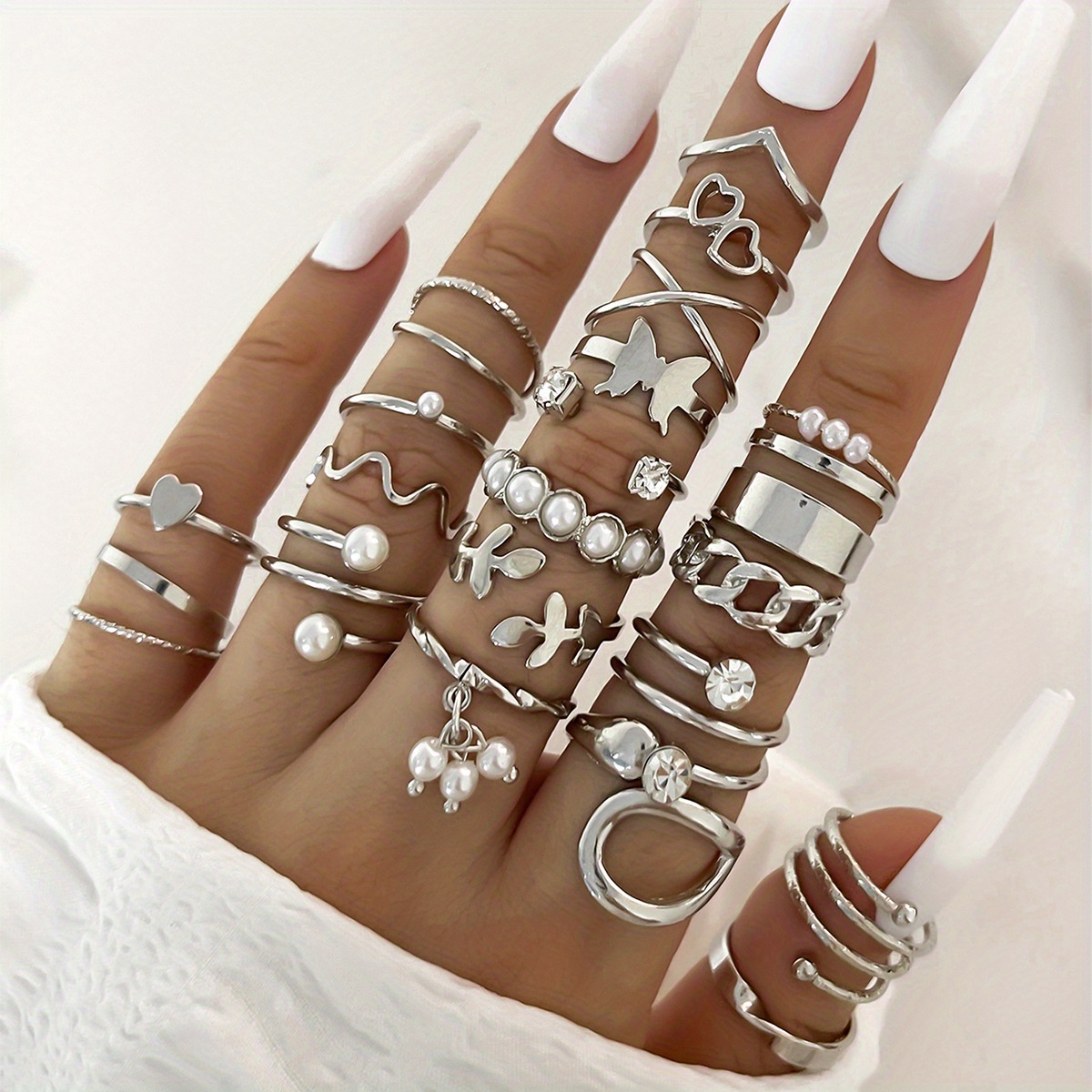Y2k Style Stacking Rings Plated Inlaid Rhinestone Trendy Temu