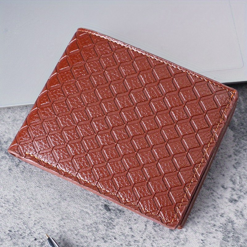 Men's Fashion Leather Short Wallet Money Clip Argyle Pattern Multi