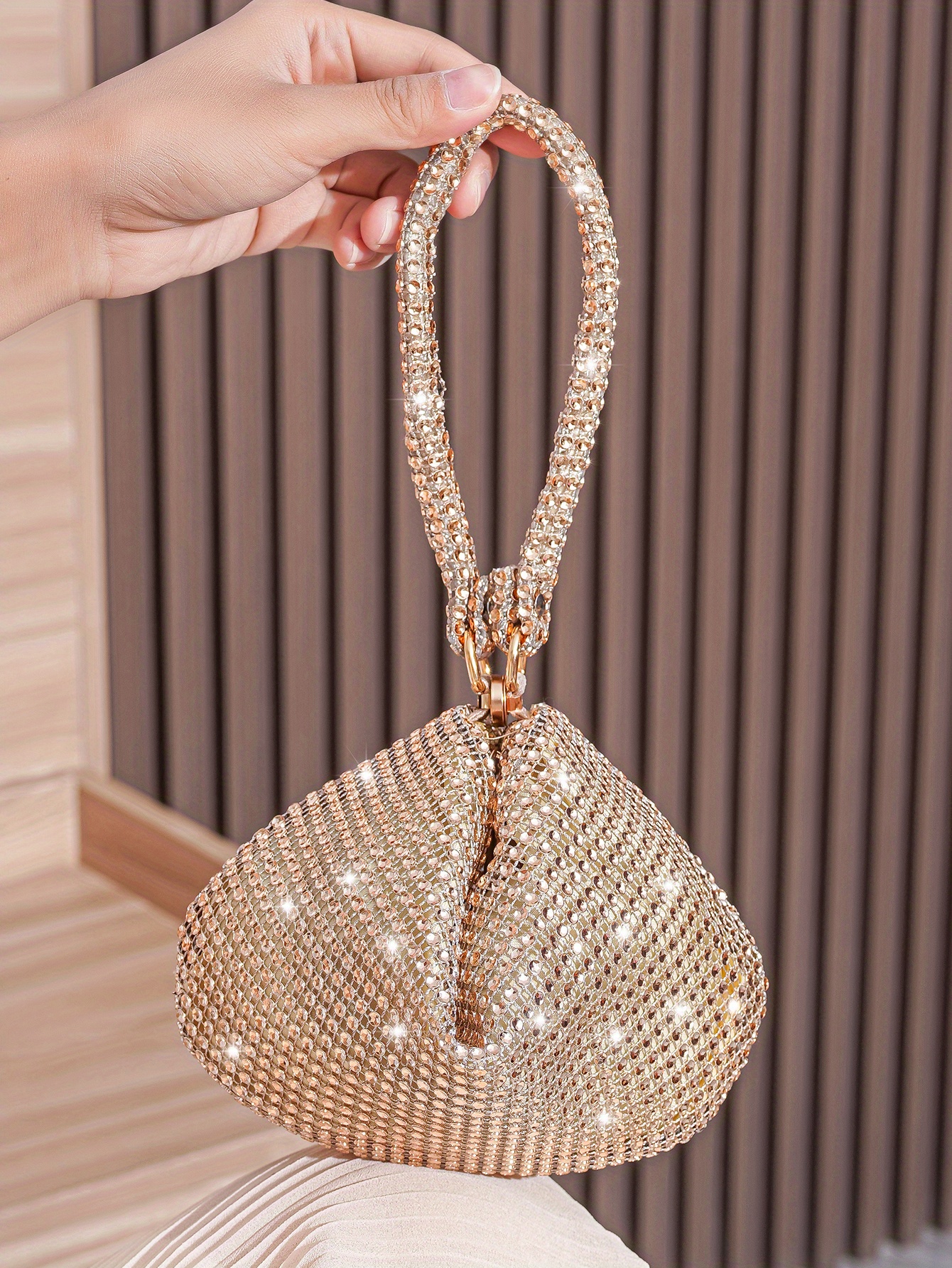 Luxury Geometric Top Handle Pearl Beaded Evening Clutch Bag