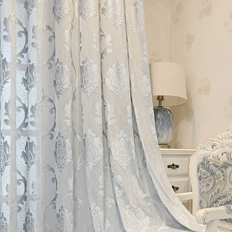 Allure Luxury Jacquard Mocha and Pastel Blue Lace Curtain