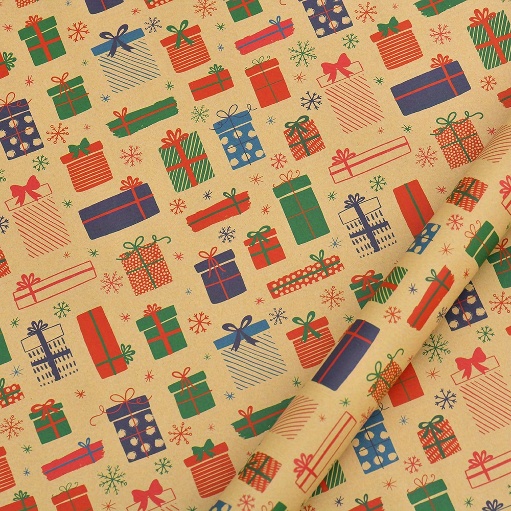 10pcs Christmas Gift Wrapping Paper, Vintage Wrapping Paper, Kraft Paper  For Xmas Decorations
