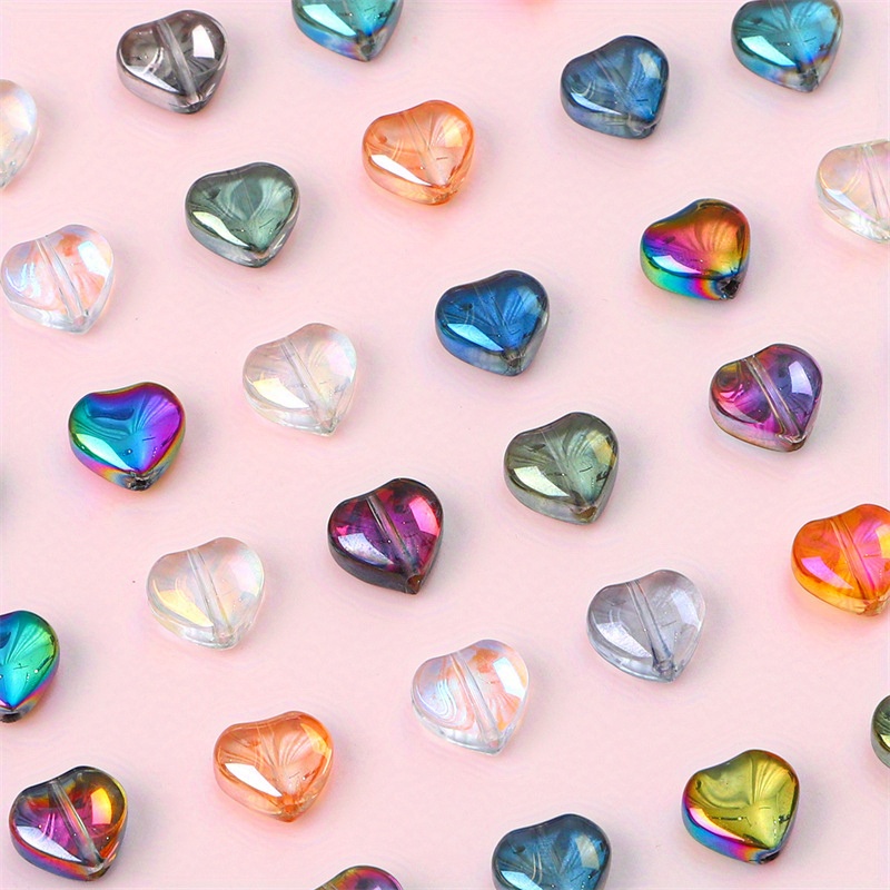 Colorful Heart Shaped Glass Beads Straight Hole Beads Making - Temu Canada