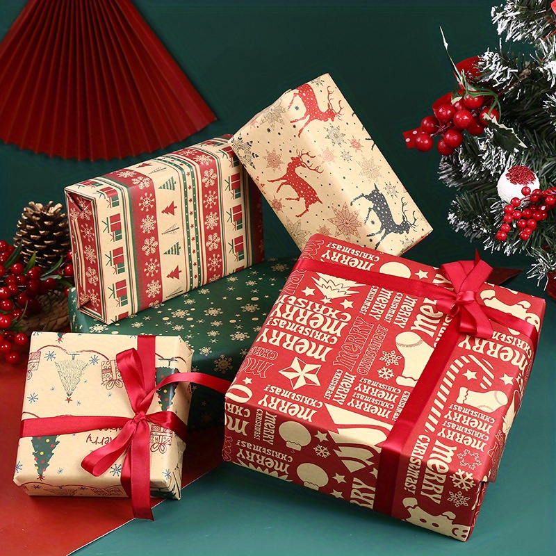 Christmas Wrapping Paper Set Recyclable Kraft Gift Wrapping - Temu Germany