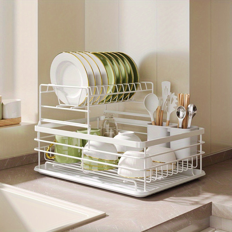 2-tier Rust-proof Dish Drying Rack With Knife Holder, Cutting Board Holder,  Utensil Holder - Perfect For Kitchen Counter, Apartment, Dorm, And Back To  School Supplies - Temu