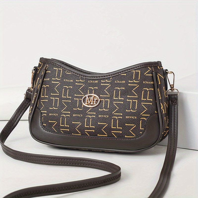Vintage Geometric Print Crossbody Bag, Retro PU Shoulder Bag, Women's  Fashion Casual Handbag & Purse