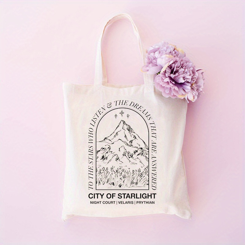 1pc City Of Starlight Pattern Tote Bag, Canvas Shopping Bag, Portable  Shoulder Bag, Large Capacity Tote Bag