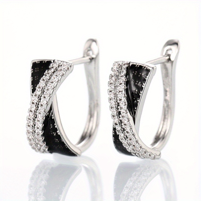 TEMU Trendy Black Synthetic Zirconia X Shape Huggie Earrings For Women Daily Casual Party Earrings Jewelry