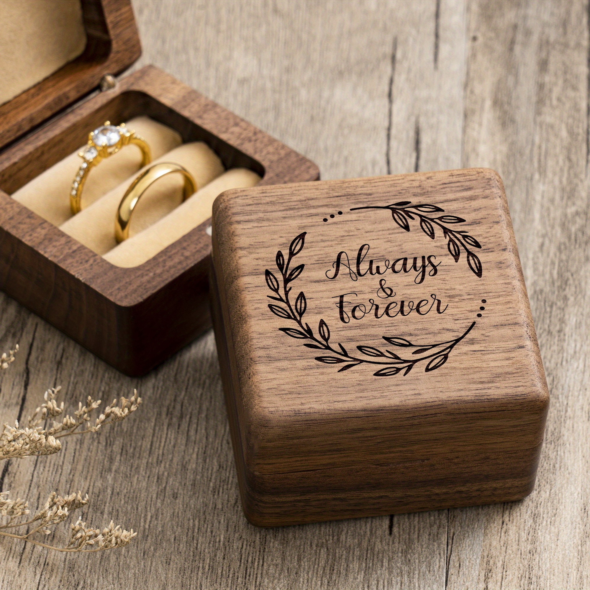 Engraved Wooden Ring Box Wedding Ring Bearer Box 2 Rings - Temu